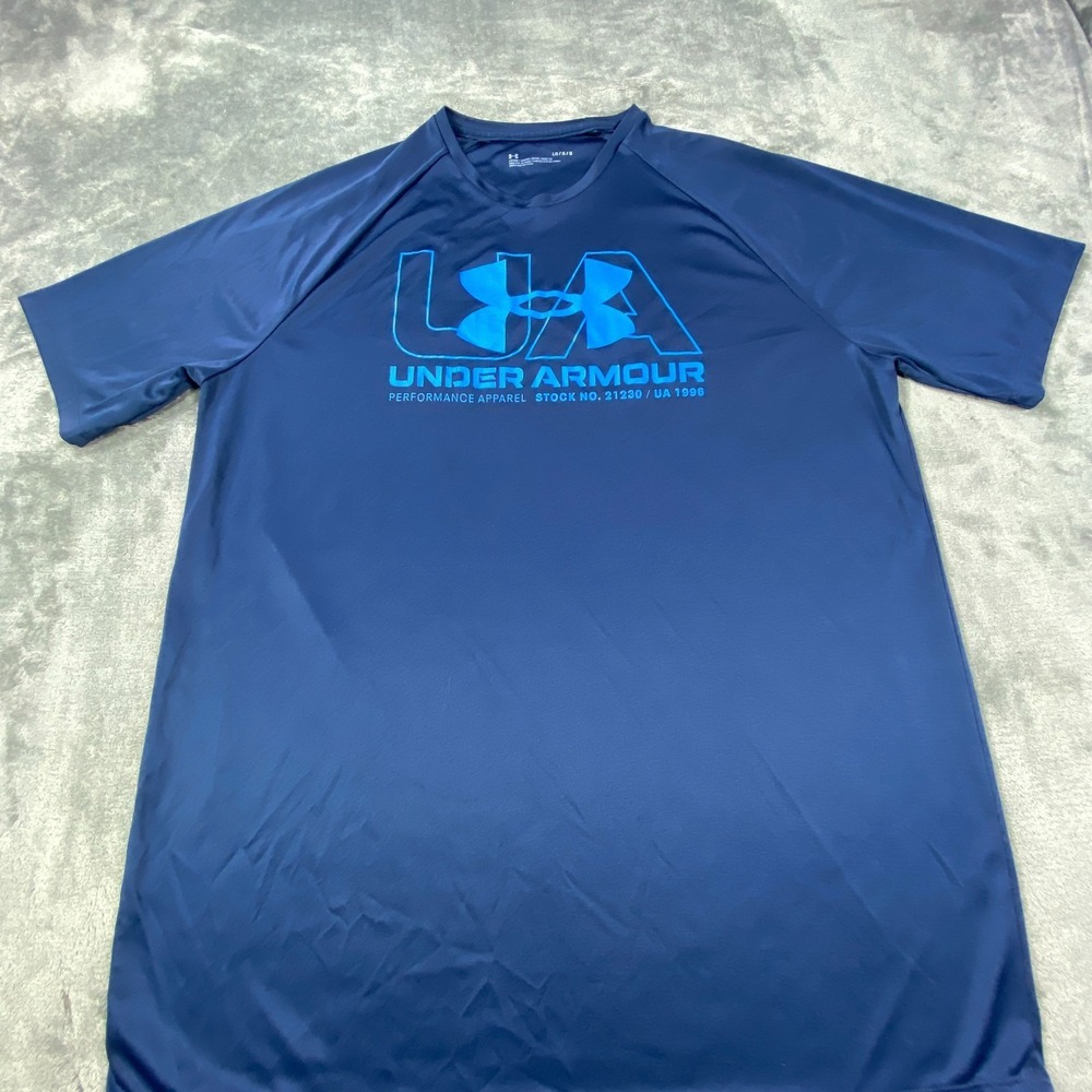 Under Armour Shirt Men Large Blue Short Sleeve Loose Fit Workout Performance Gym